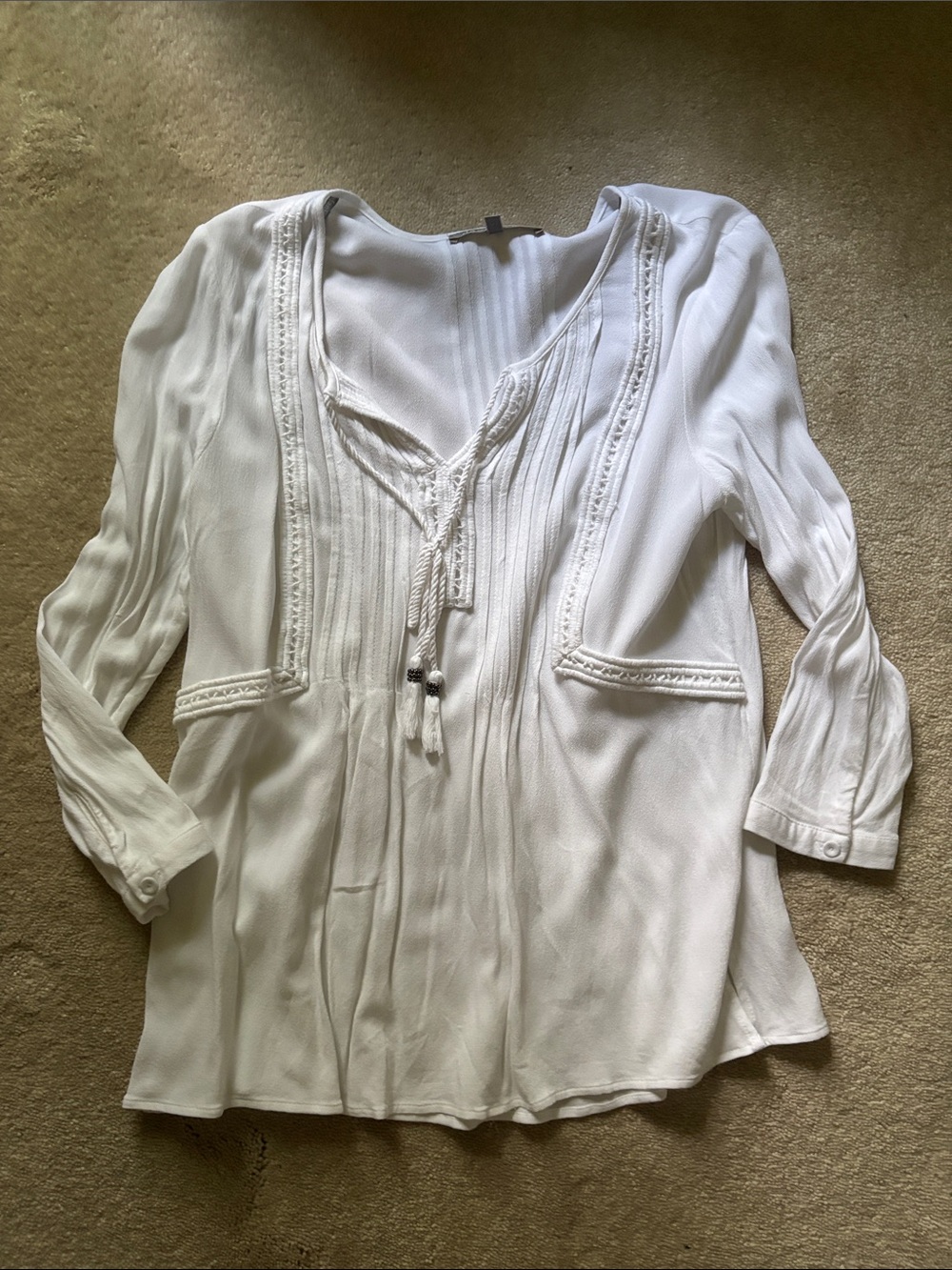 Daniel Rainn White Peasant Tie-Front Blouse